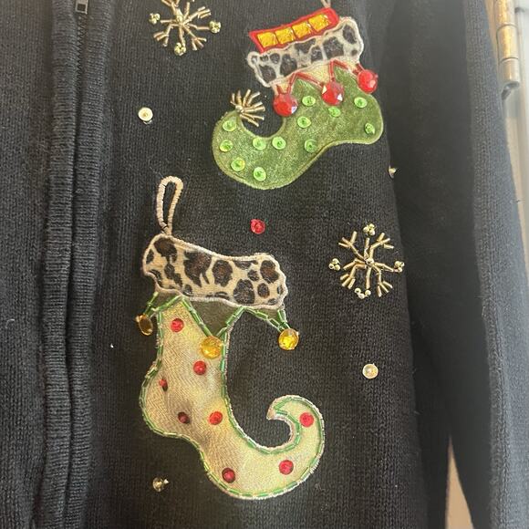 Womans "Ugly" Christmas Cardigan Sweater Faux Fur Collar - Med - Picture 3 of 15
